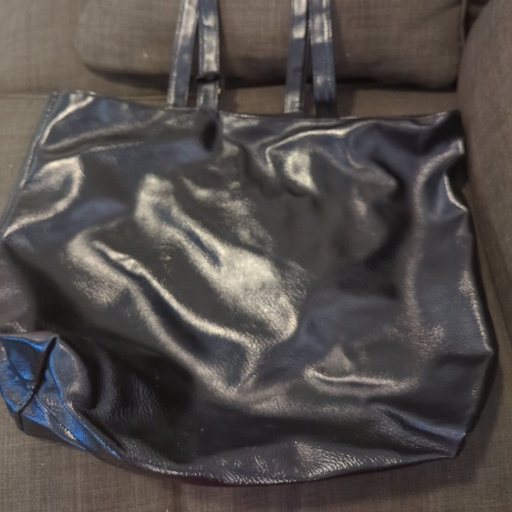 Big Pleather Black Bag with wallet